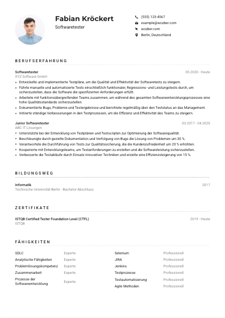 Lebenslauf-Muster für Softwaretester*in