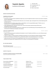 Lebenslauf-Muster für Qualitätskontrollmanager*in