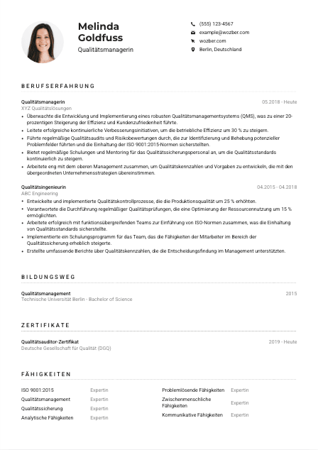 Lebenslauf-Muster für Qualitätsmanager*in