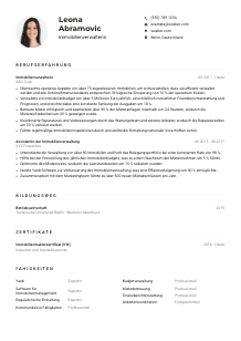 Lebenslauf-Muster für Immobilienverwalter*in