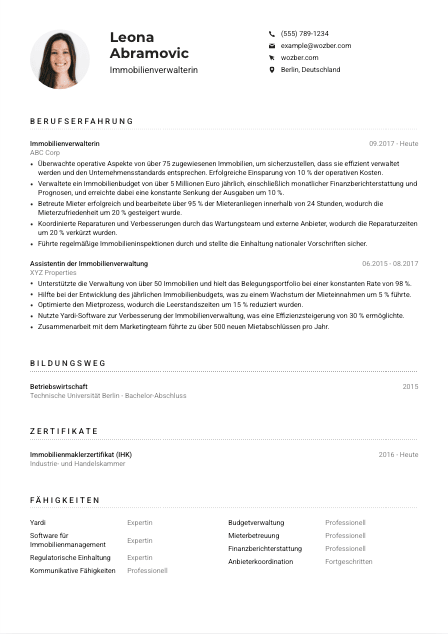 Lebenslauf-Muster für Immobilienverwalter*in