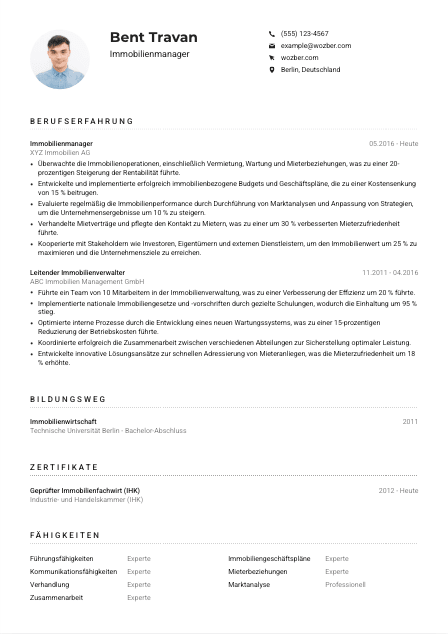 Lebenslauf-Muster für Immobilienmanager*in