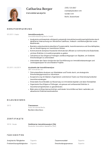 Lebenslauf-Vorlage für Immobilienanalyst*in #1
