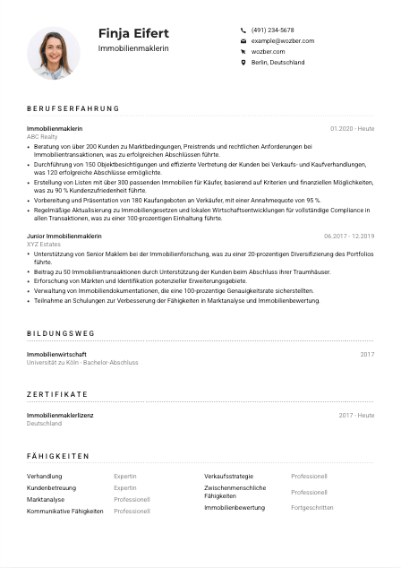 Lebenslauf-Muster für Immobilienmakler*in