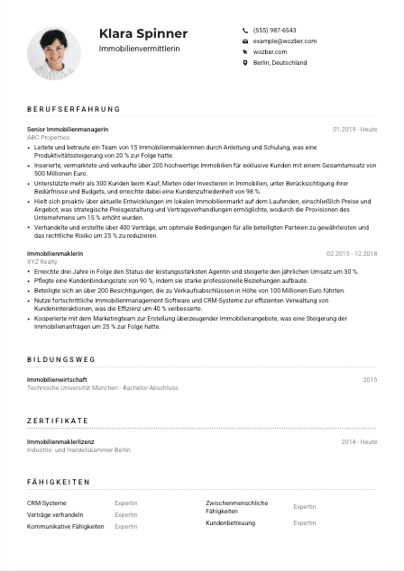 Lebenslauf-Muster für Immobilienvermittler*in