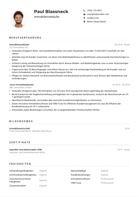 Lebenslauf-Muster für Immobilienverkäufer*in