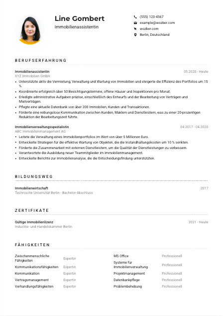 Lebenslauf-Muster für Immobilienassistent*in