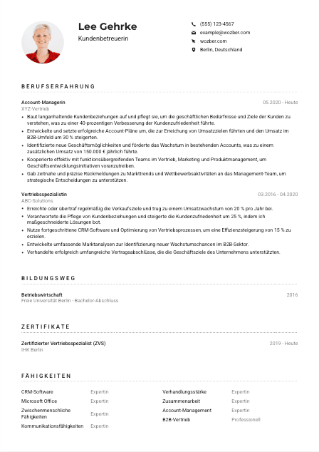 Lebenslauf-Muster für Kund*innenbetreuer*in