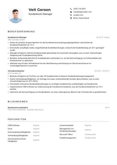 Lebenslauf-Muster für Kundenkonto-Manager*in