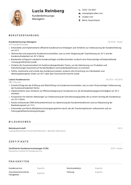 Lebenslauf-Muster für Kundenbetreuungs-Manager*in