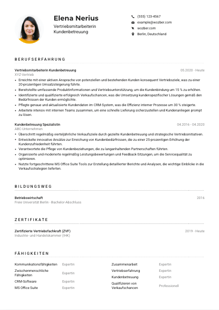 Lebenslauf-Muster für Vertriebsmitarbeiter*in Kundenbetreuung