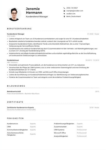 Lebenslauf-Muster für Kundendienst-Manager*in