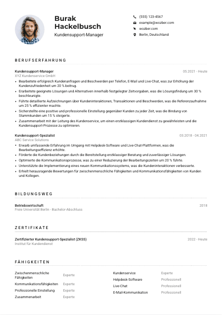 Lebenslauf-Muster für Kundensupport-Manager*in