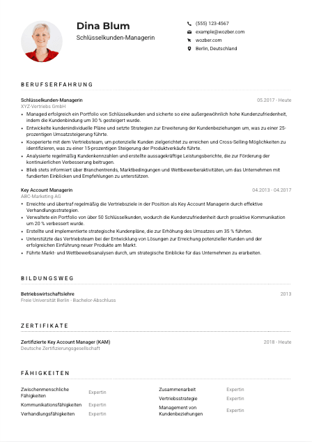 Lebenslauf-Muster für Schlüsselkunden-Manager*in