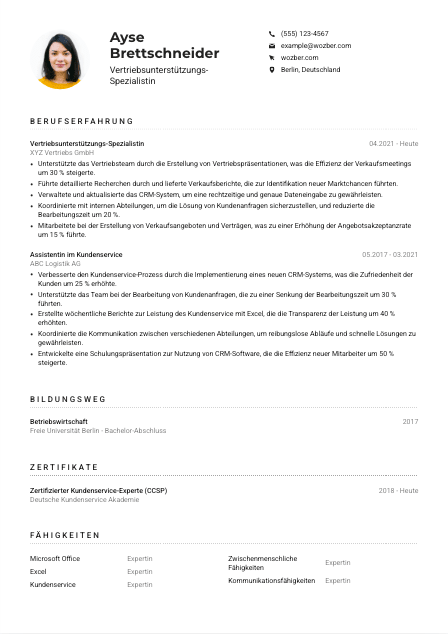 Lebenslauf-Muster für Vertriebsunterstützungs-Spezialist*in
