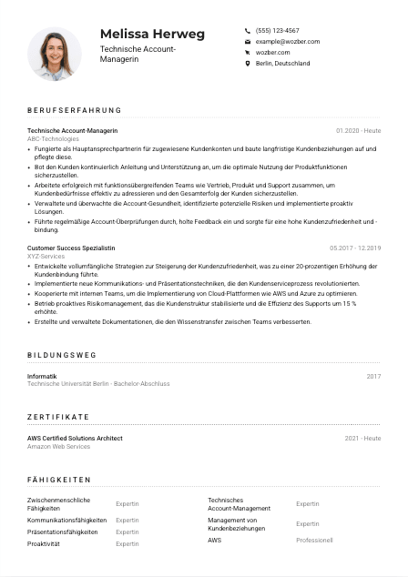 Lebenslauf-Muster für Technische*r Account-Manager*in