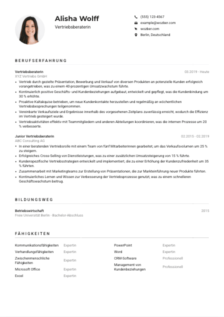 Lebenslauf-Muster für Vertriebsberater*in