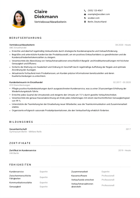 Lebenslauf-Muster für Vertriebssachbearbeiter*in