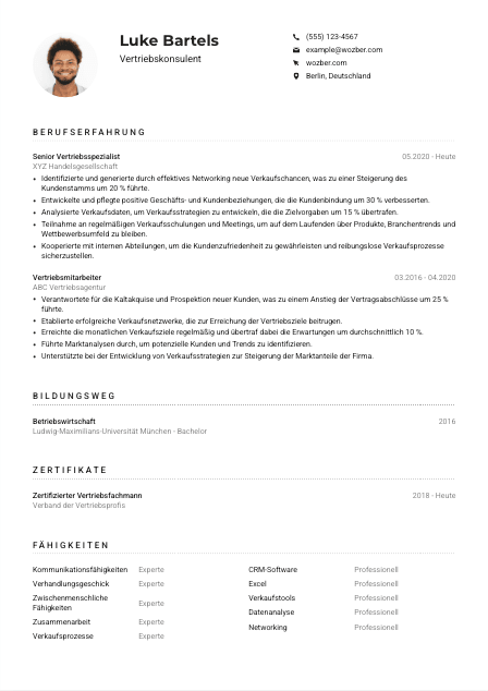 Lebenslauf-Muster für Vertriebskonsulent*in
