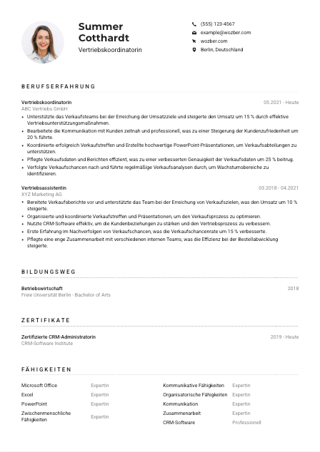 Lebenslauf-Muster für Vertriebskoordinator*in