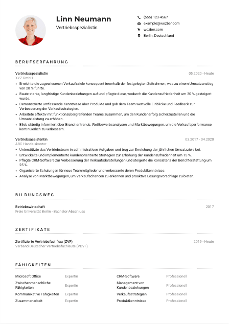 Lebenslauf-Muster für Vertriebsspezialist*in