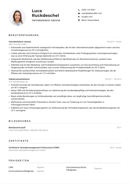 Lebenslauf-Muster für Vertriebsleiter*in national