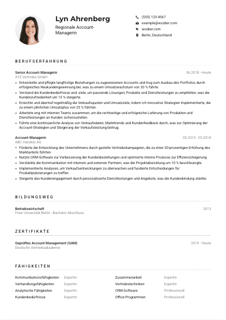 Lebenslauf-Muster für Regionaler Account-Manager*in