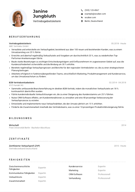 Lebenslauf-Muster für Vertriebsgebietsleiter*in
