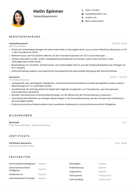 Lebenslauf-Muster für Verkaufskassierer*in