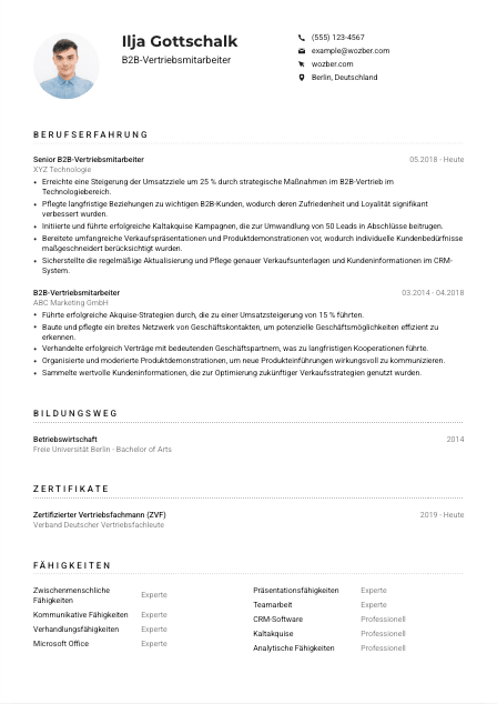 Lebenslauf-Muster für B2B-Vertriebsmitarbeiter*in