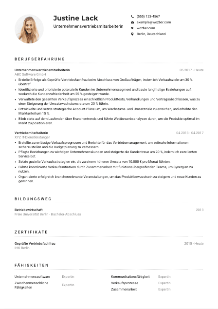 Lebenslauf-Muster für Unternehmensvertriebsmitarbeiter*in