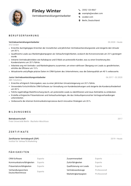 Lebenslauf-Muster für Vertriebsentwicklungsmitarbeiter*in