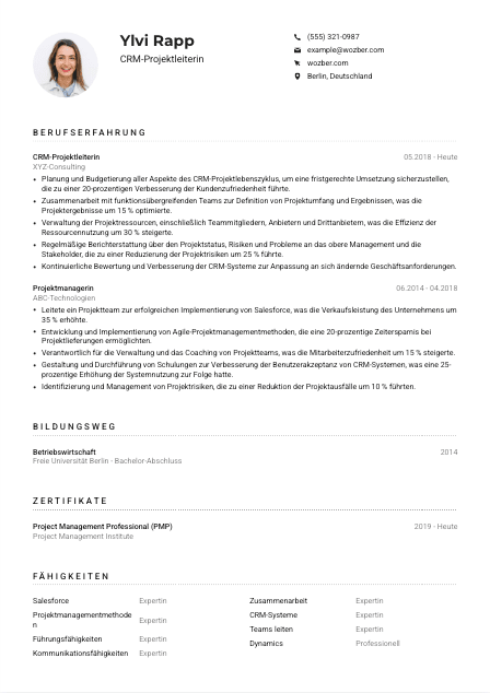 Lebenslauf-Muster für CRM-Projektleiter*in