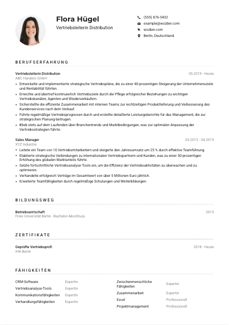 Lebenslauf-Muster für Vertriebsleiter*in Distribution