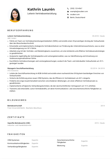 Lebenslauf-Muster für Leiter*in Vertriebsentwicklung