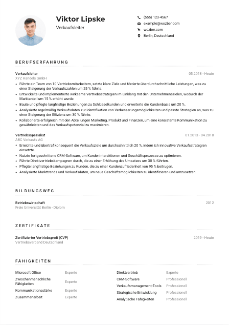 Lebenslauf-Muster für Verkaufsleitung