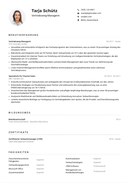 Lebenslauf-Muster für Vertriebsweg-Manager*in