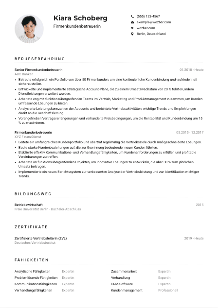 Lebenslauf-Muster für Firmenkundenbetreuer*in
