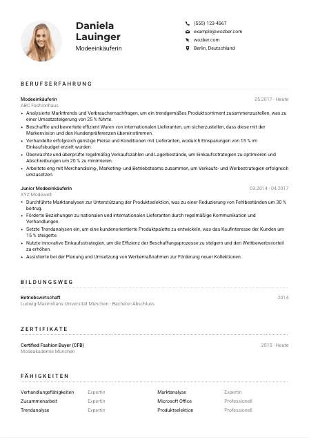 Lebenslauf-Muster für Modeeinkäufer*in