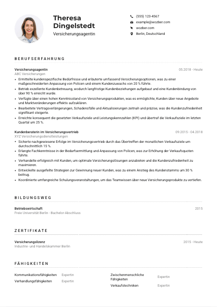 Lebenslauf-Muster für Versicherungsagent*in