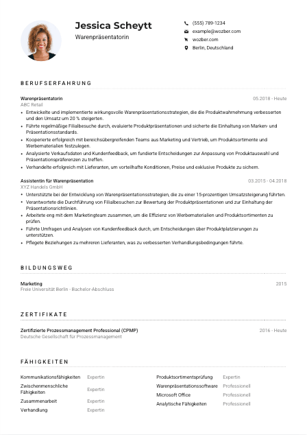 Lebenslauf-Muster für Warenpräsentator*in