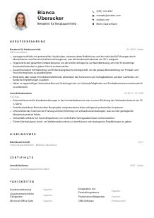 Lebenslauf-Muster für Berater*in für Neubauvertrieb