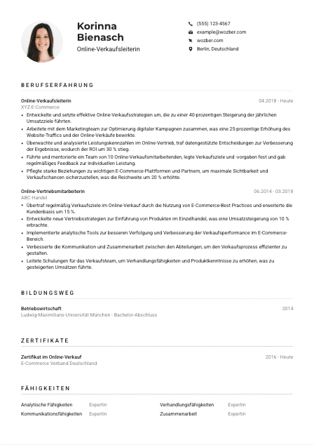 Lebenslauf-Muster für Online-Verkaufsleiter*in