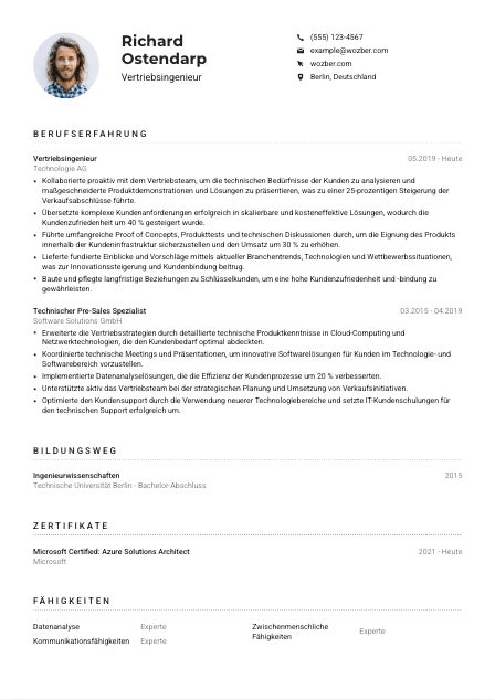 Lebenslauf-Muster für Vertriebsingenieur*in