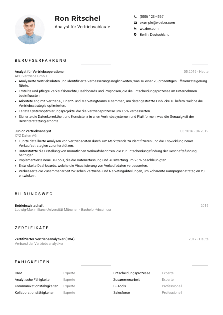 Lebenslauf-Muster für Analyst*in für Vertriebsabläufe
