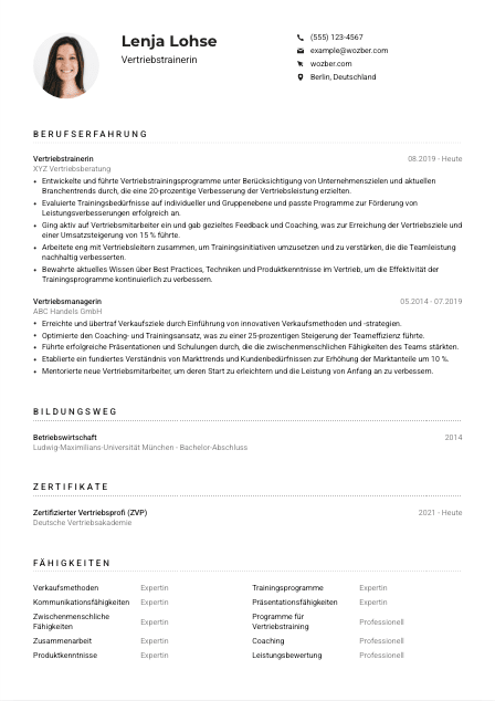 Lebenslauf-Muster für Vertriebstrainer*in