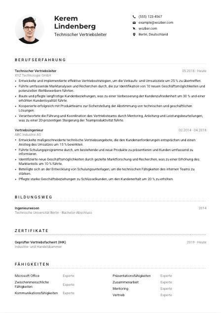 Lebenslauf-Muster für Technische*r Vertriebsleiter*in