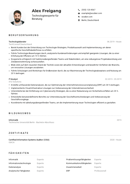Lebenslauf-Muster für Technologieexpert*in für Beratung
