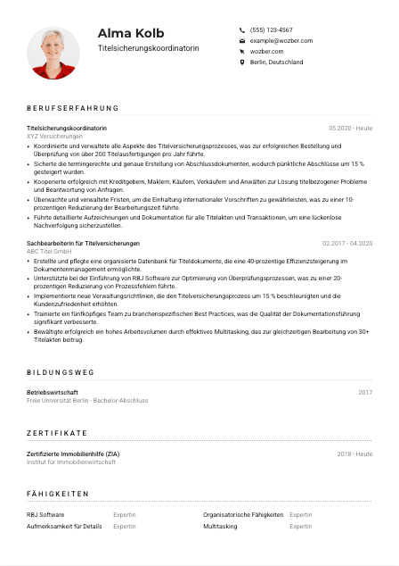 Lebenslauf-Muster für Titelsicherungskoordinator*in