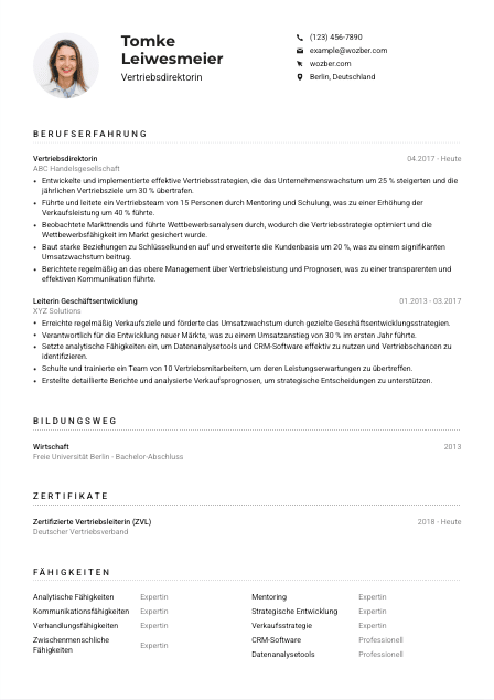 Lebenslauf-Muster für Vertriebsdirektor*in
